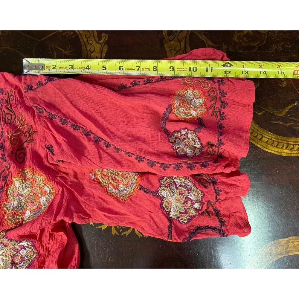 Free People Red Cora Dress Embroidered Split Sleeve Mini Fairy Festival Boho‎ XS